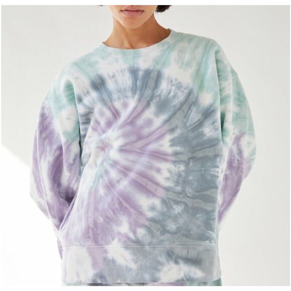 TNA Cozy AF Fleece Sweatshirt 1 Tie Dye Green Purple Aritzia XS S Oversized - Picture 1 of 5